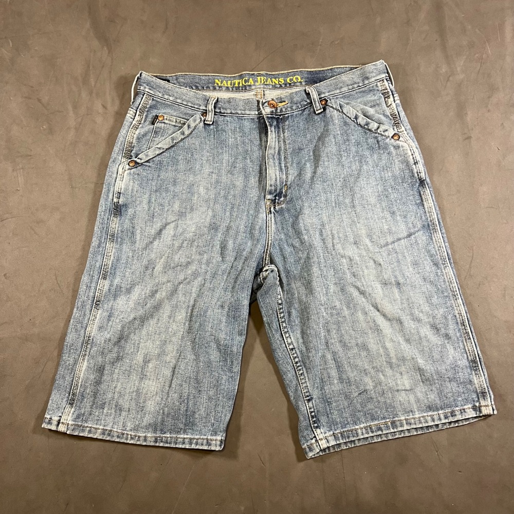 Nautica Jeans Co. Denim Shorts Mens 34 Blue N-Loose Carpenter Y2K Baggy